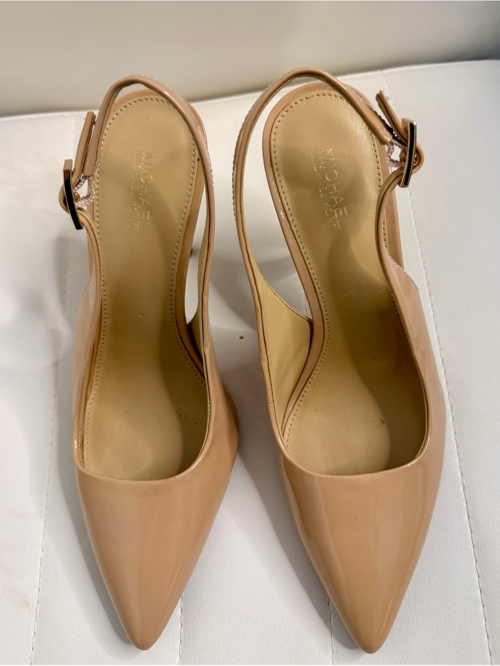 Michael Kors Beige  Patent Leather Pointed Slingback Heels Size 6